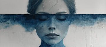 Portret Blauw Minimalistisch | Blue Hush Horizon van Kunst Kriebels