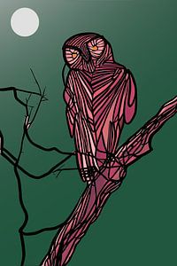 Owl looking back red-green