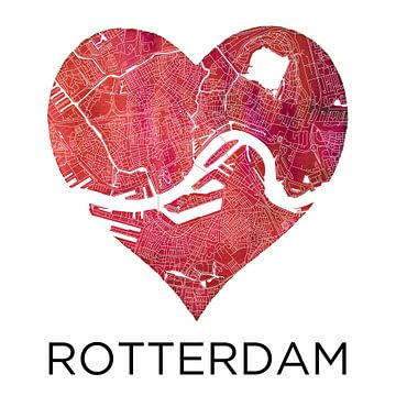 L'amour pour Rotterdam | Plan de la ville dans un coeur sur WereldkaartenShop
