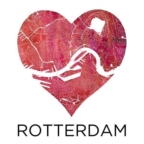 Liefde voor Rotterdam  |  Stadskaart in een hart van Wereldkaarten.Shop