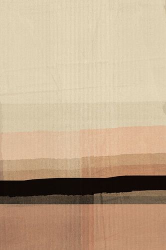 Japandi. Minimalistisch abstract landschap in wit, roze, zwart
