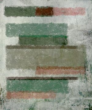 Abstract in beige bruine en groene tinten van Rietje Bulthuis
