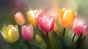 Bunte Tulpen in verträumter Atmosphäre