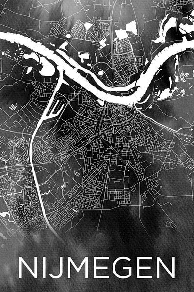 Nijmegen | Stadskaart op zwarte aquarel van Wereldkaarten.Shop