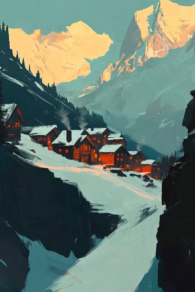 Mountain village winter by Poster Art Shop