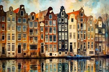 Painting of Amsterdam canal houses by Thea