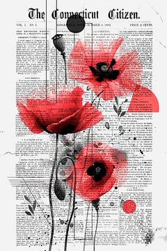 Klaprozen voor een krantenachtergrond van Poster Art Shop