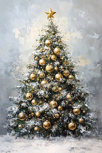 Prachtig versierde kerstboom schilderij