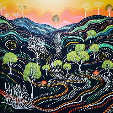 Landschaft Aborigine-Malerei von Virgil Quinn - Decorative Arts