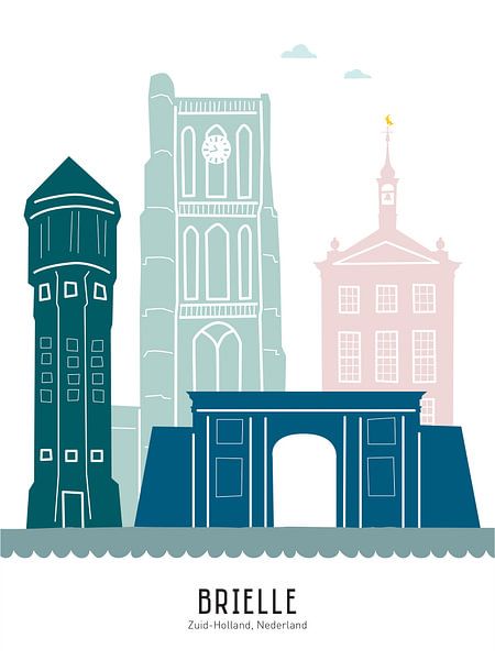 Skyline illustration Brielle in colour by Mevrouw Emmer