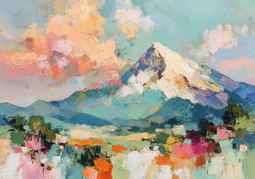 Abstract berglandschap met een pastelkleurige lucht