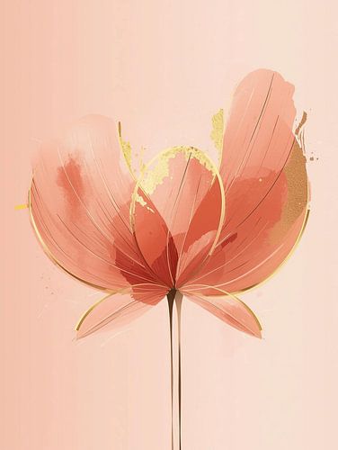 Minimalistische Blume in Beige und Terrakotta – Elegantes botanisches Kunstwerk