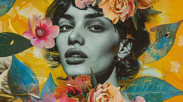 Jonge wilde vrouw gehuld in bloemenpracht. van New Visuals