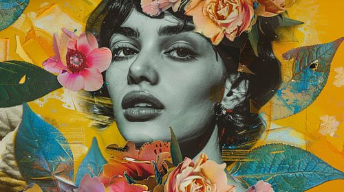 Junge wilde Frau in blumiger Pracht gehüllt.