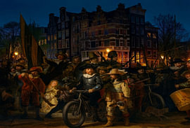 Die moderne Nachtwache von Amsterdam – Rembrandt auf dem Fahrrad im Grachtengürtel von Digital Art Studio