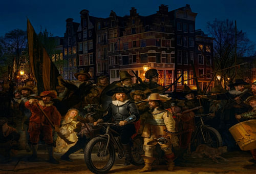 Die moderne Nachtwache von Amsterdam – Rembrandt auf dem Fahrrad im Grachtengürtel