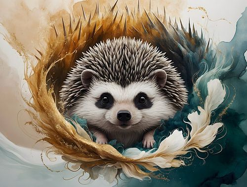 Golden Shelter - Mystical Hedgehog Art