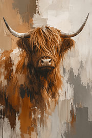 Highland Majesty – Wanddekoration mit schottischen Hochlandrindern – Abstrakte Kuhkunst – Warme Erdtöne & Beige – Luxuriöse Wandkunst im Landhausstil von Design Wall Arts