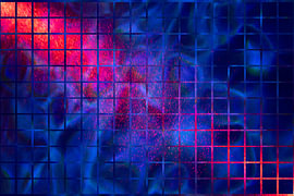 Grille carrée aux tons rouge flamboyant et bleu glacial sur Lisette Rijkers