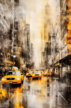 Les taxis jaunes de la ville de New York sur Thea