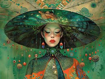 Waaierdame | Emerald Dream van Abstract Schilderij