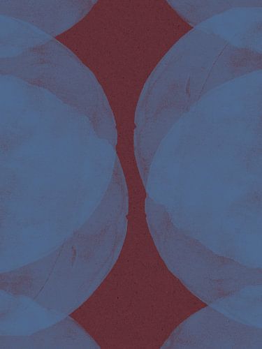 Abstracte organische vormen in wijnrood en kobaltblauw