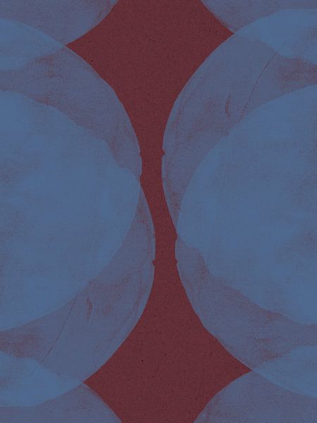 Abstrakte organische Formen in Weinrot und Kobaltblau von Abstrakte minimalistische Kunst