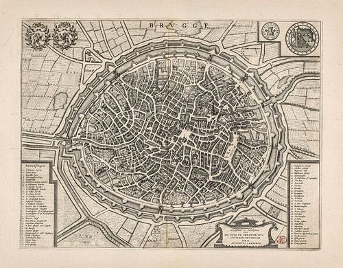 Old map of Bruges from around 1652