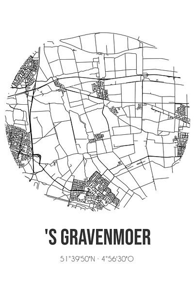 's Gravenmoer (North Brabant) | Map | Black and White by Prints of Place