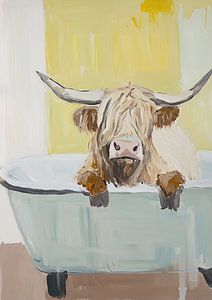Highland Cow beim Baden