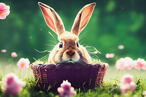 Osterhase mit Eiern und Korb, Art Illustration