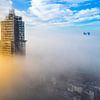 De Domtoren en de Rabotoren in Utercht  in de mist van Freek van den Bergh
