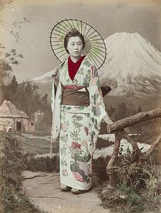 Vintage foto, Japanse vrouw met parasol van Atelier Liesjes