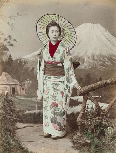 Vintage foto, Japanse vrouw met parasol