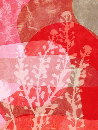 Botanische abstracte kunst. Bloemen en organische vormen in warme kleuren