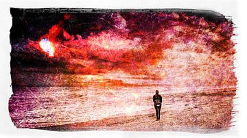 Eenzaamheid man alleen op strand abstractie van Dieter Walther