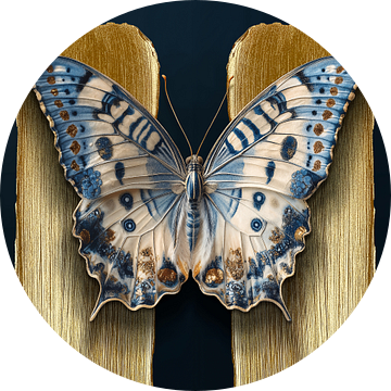 Delfts Blauwe Vlinder met Gouden Streken naar onderen van Studio Ypie