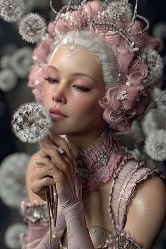 surrealistich portret vrouw met bloemen dandelion