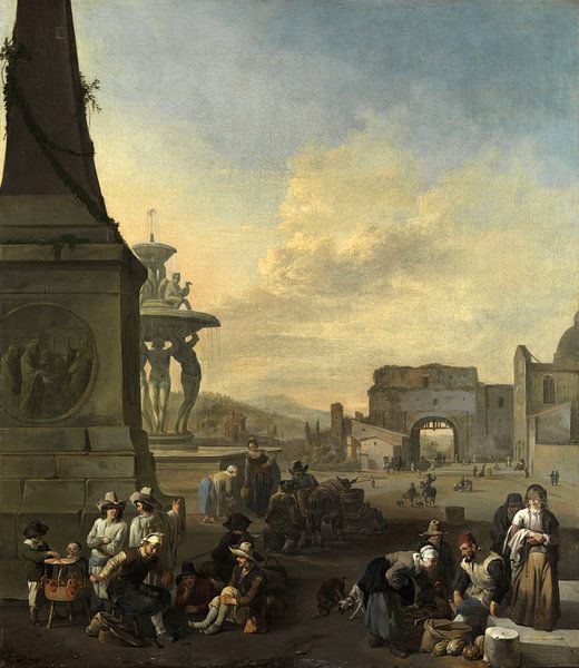 La vie du marché à Rome, Johannes Lingelbach par Des maîtres magistraux