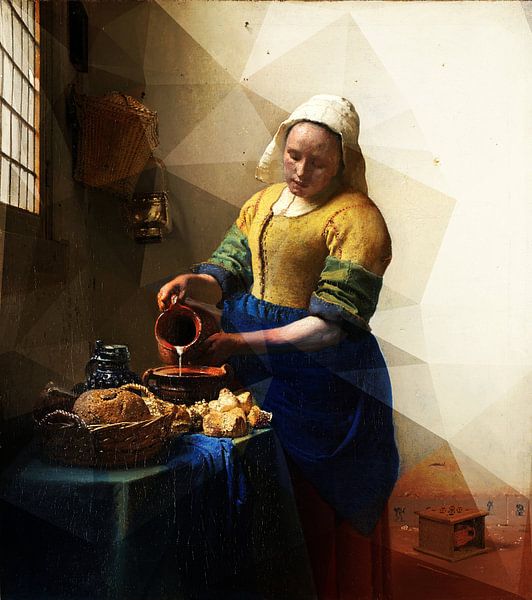 The Milkmaid by Vermeer with geometric pattern by Dina Dankers