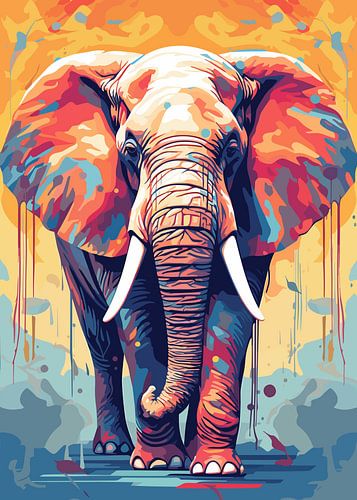 Olifant Wilde Natuur WPAP Kleurstijl