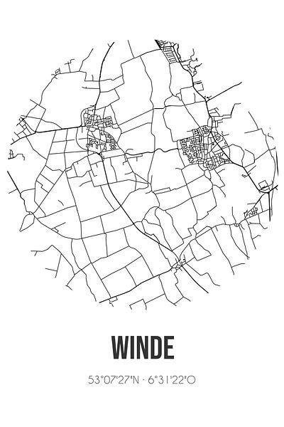 Winde (Drenthe) | Landkaart | Zwart-wit van Stad & Wand