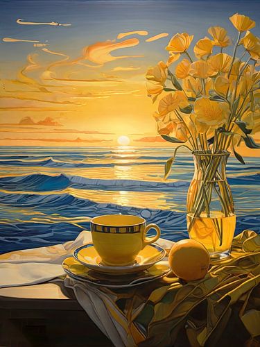 Lever de soleil avec des fleurs