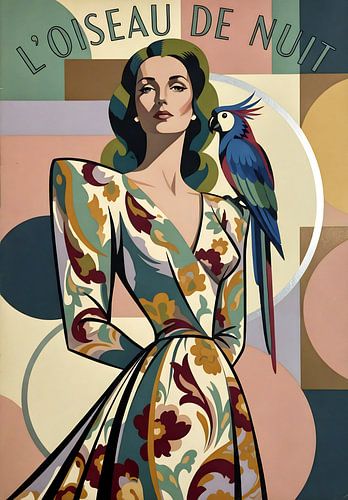 Nachtvogel Elegantie Art Deco Vrouw & Papegaai