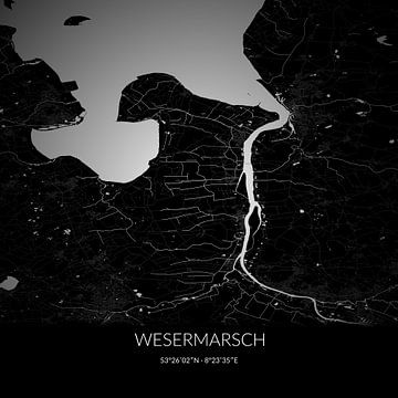 Schwarz-weiße Karte von Wesermarsch, Niedersachsen, Deutschland. von Rezona