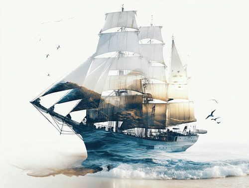 Segelschiff Double Exposure Meer modern
