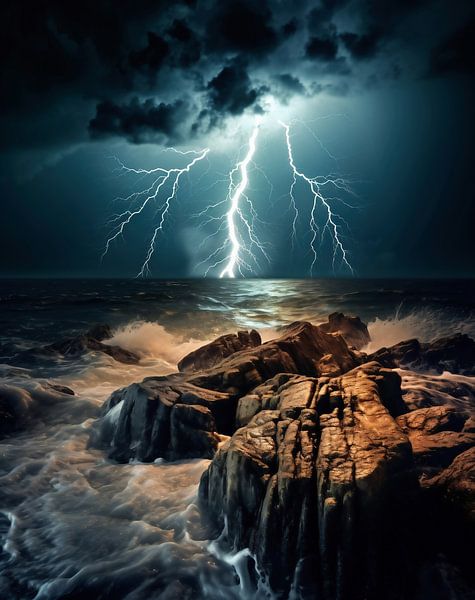 Onweer boven zee van fernlichtsicht