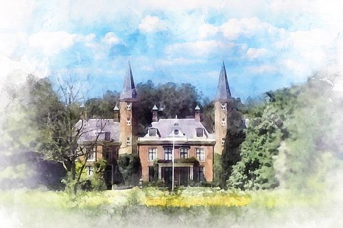 Aquarelschilderij van Kasteel Ter Hooge in Middelburg, Zeeland