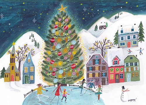 Ice skating in winter landscape with mountains by Caroline Bonne Müller