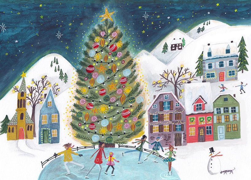 Ice skating in winter landscape with mountains by Caroline Bonne Müller